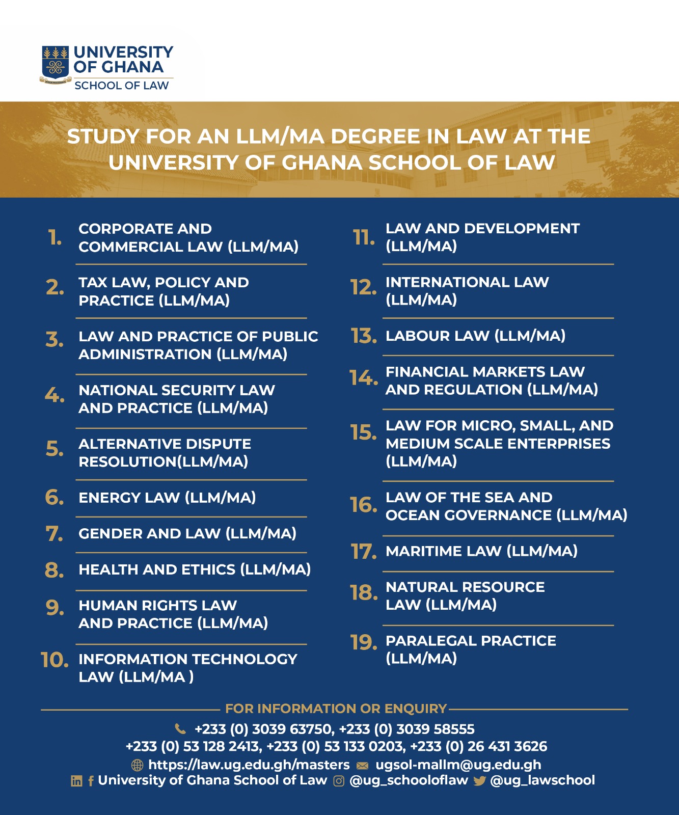 University of Ghana School of Law Law 19- Twin Masters Programme ...