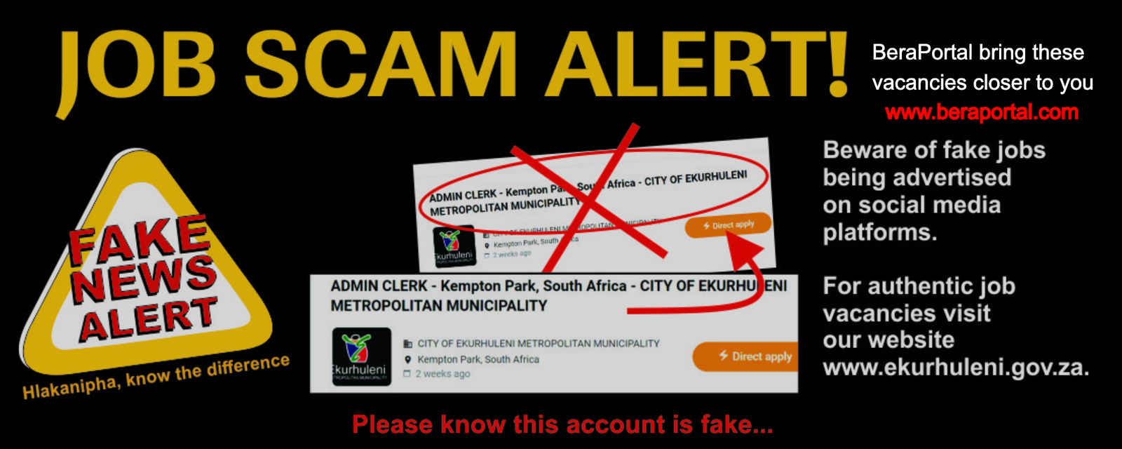 The City of Ekurhuleni warns Against Fraud