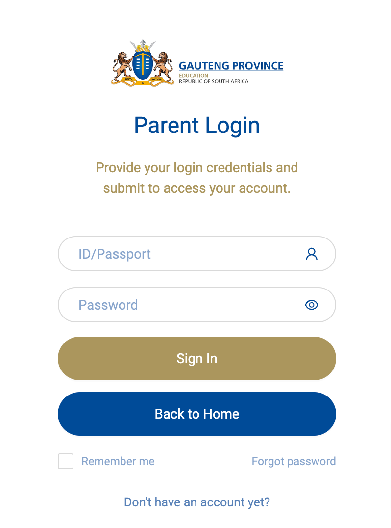 Gauteng Department of Education (GDE) Parent login